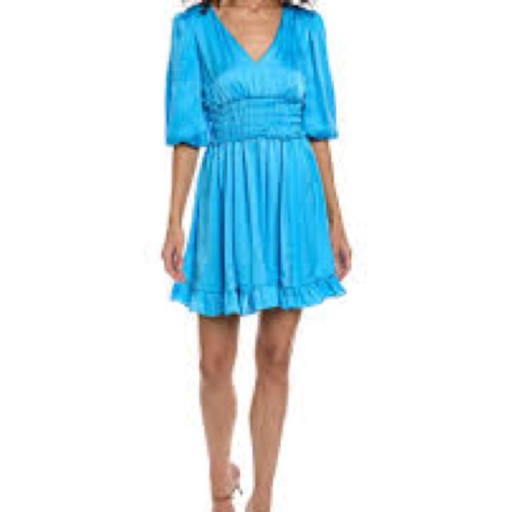 Blue Satin Mini Back Bow Dress by Taylor Size 2